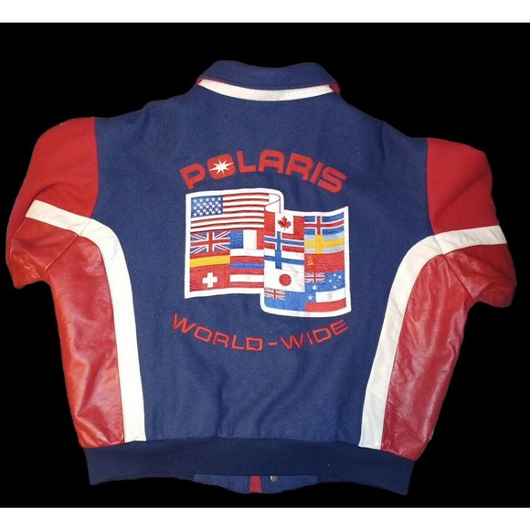 RARE Vintage Polaris World-Wide Leather/Wool Varsity Jacket Men's Large 80s - Picture 3 of 5